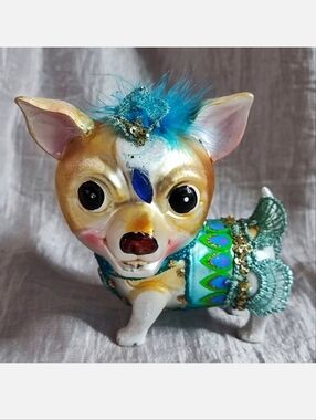 BestPysanky Chihuahua Peacock Dog Mercury Glass Vintage Christmas Ornament